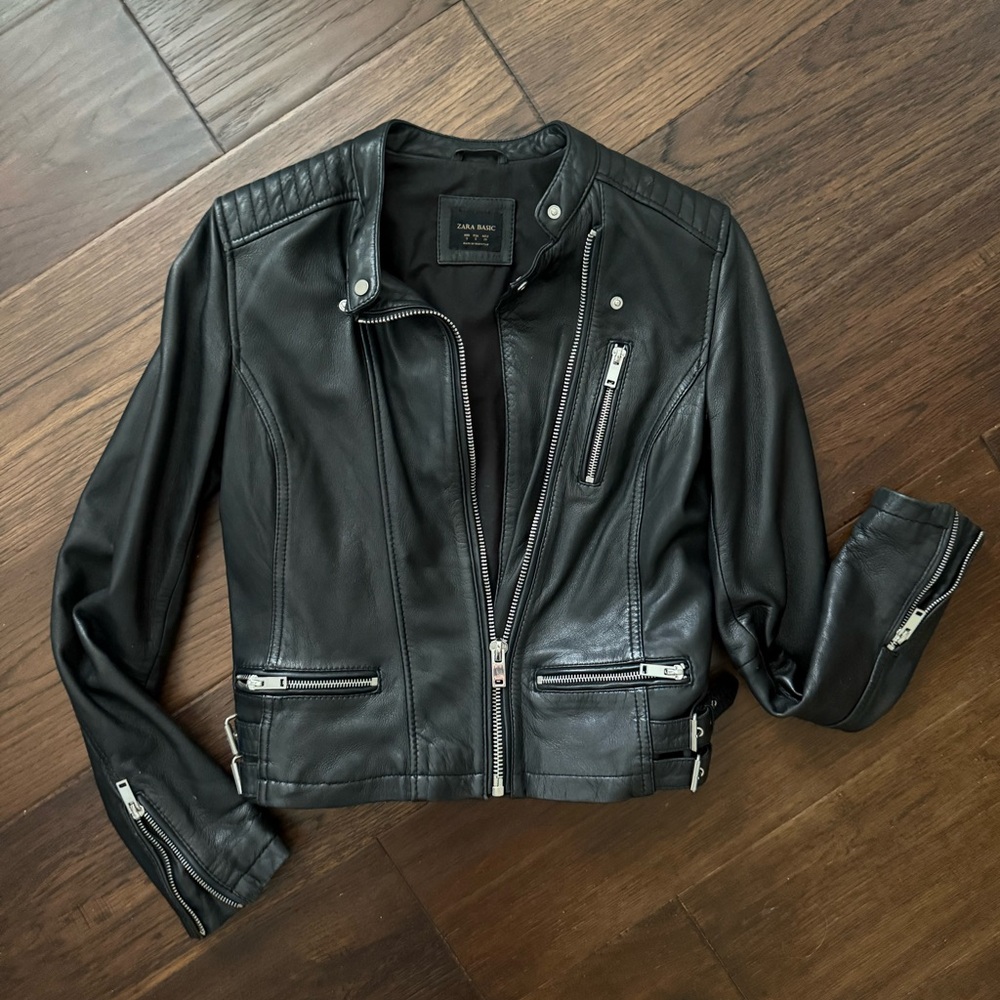 ZARA Women’s Black  Genuine Leather Moto Jacket, great condition, very soft - Picture 7 of 12